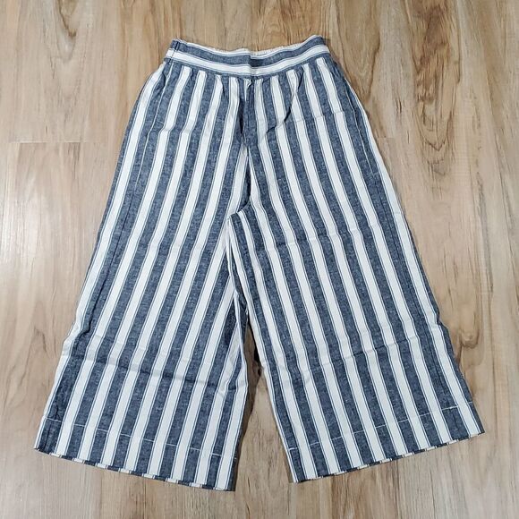 🔺️Madewell Cream & Blue Striped Huston Wide Leg Linen Pants XSmall - Picture 3 of 9